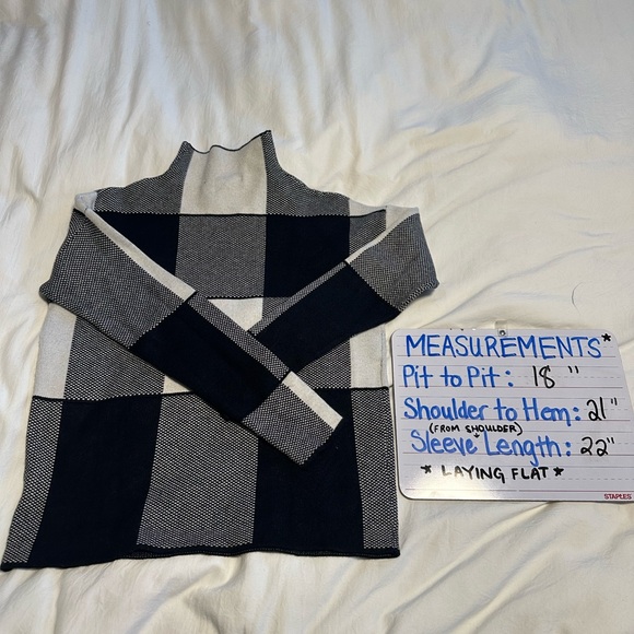 Tahari Womens Sweater Top Black White Plaid Mock Neck Preppy Long Sleeve XS NWOT - Picture 8 of 8